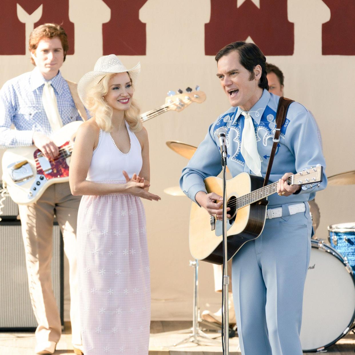 Jessica Chastain as Tammy Wynette and Michael Shannon as George Jones in the Showtime series "George & Tammy," which was shot in Wilmington.