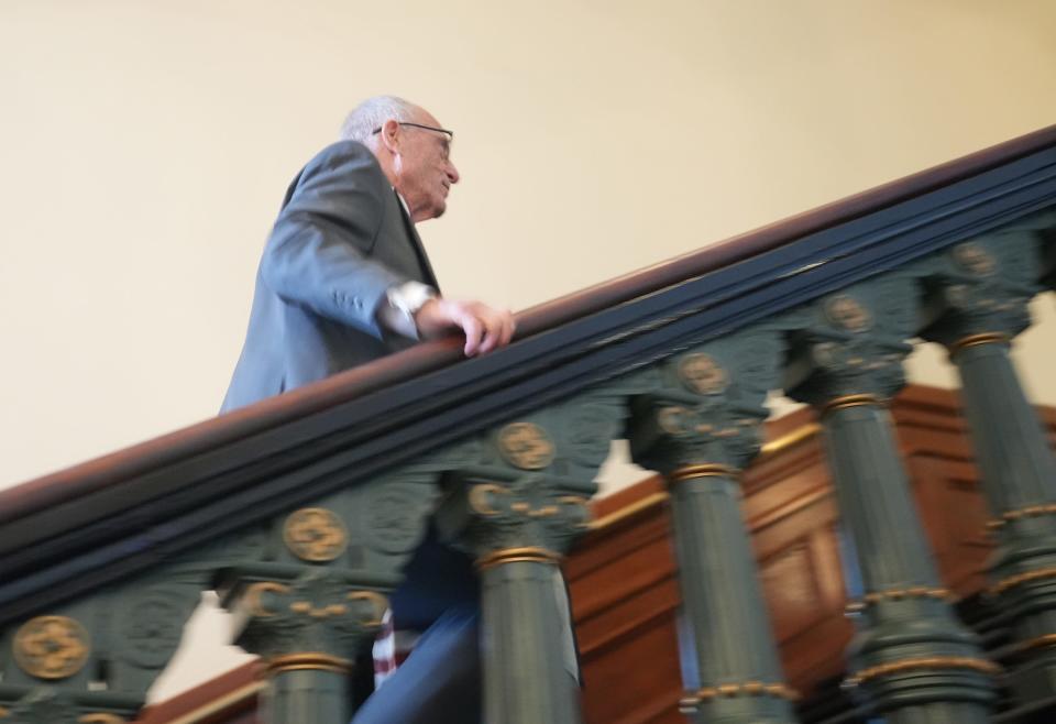 Sen. Bob Hall, R - Edgewood, walks through the Capitol after a break in deliberations in the impeachment trial of Attorney General Ken Paxton at the Capitol on Friday September 15, 2023.