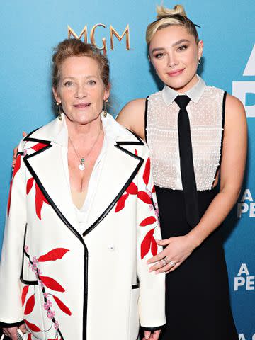 <p>Cindy Ord/Getty</p> Deborah Mackin and Florence Pugh attends MGM's "A Good Person" New York Screening on March 20, 2023.