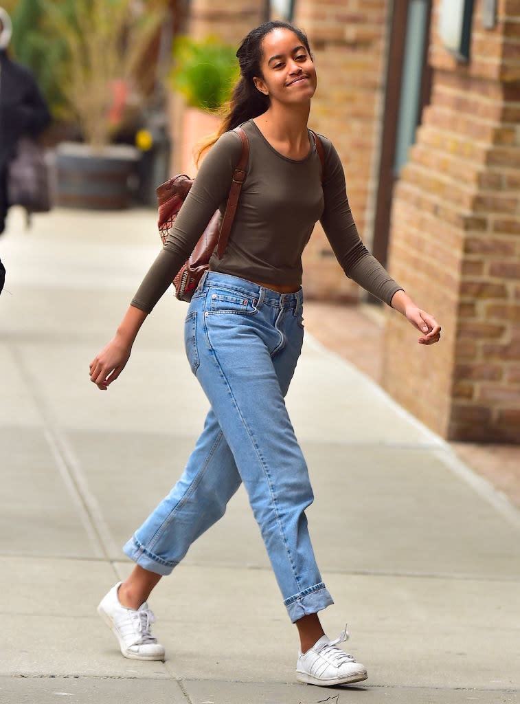 Malia walking on campus