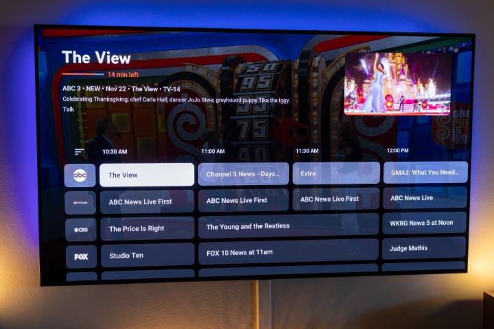 The YouTube TV live guide.