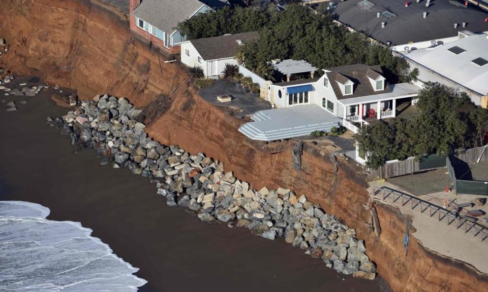 Houses hanging over a cliff in Pacifica, California