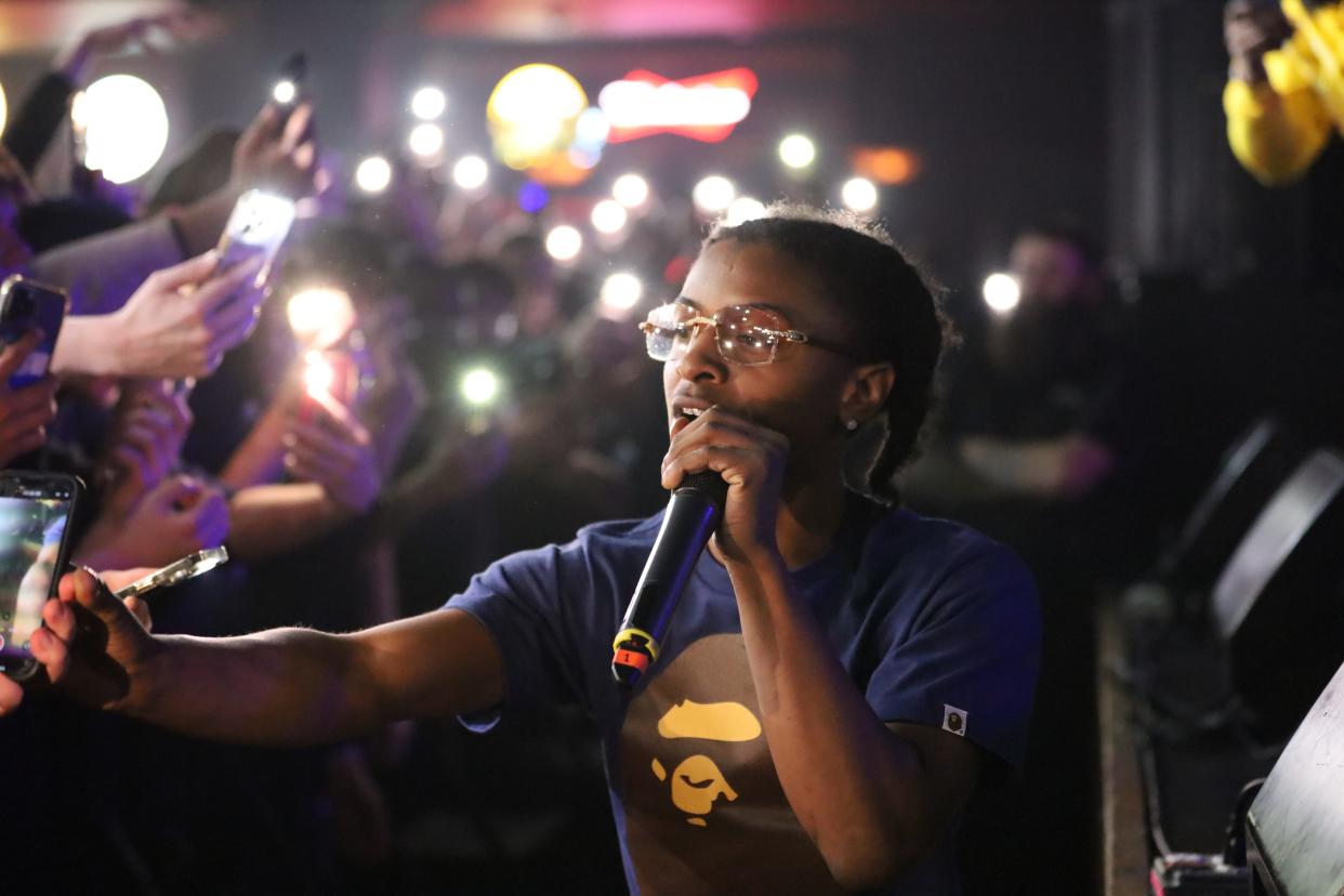 Milwaukee rapper Certified Trapper performs at Babytron's sold-out concert at the Rave on Feb. 10, 2023 in Milwaukee. Managed by the head of Babytron's label, Certified Trapper regularly receives hundreds of thousands of streams for his songs and large exposure through TikTok.