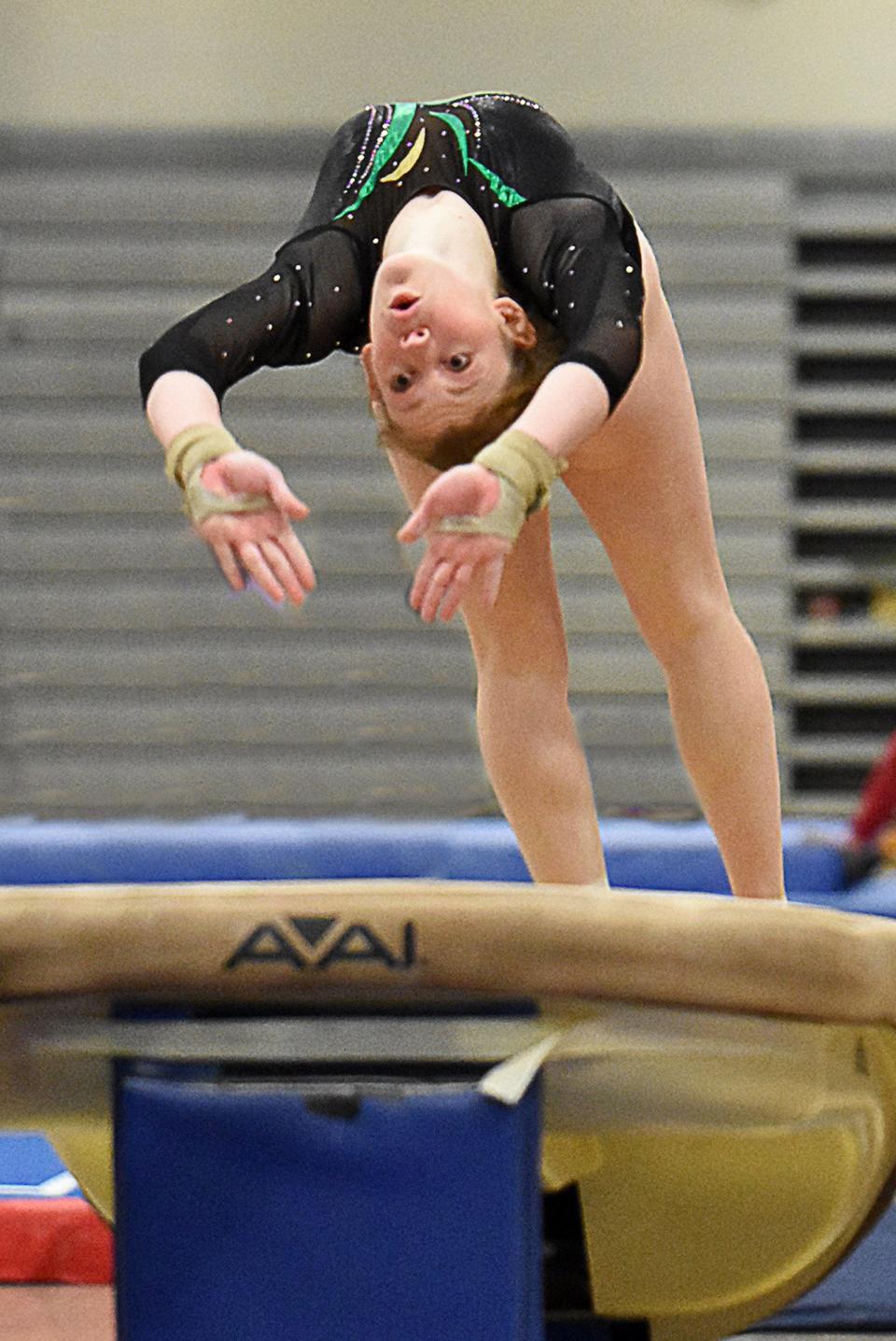 Howell's Kayla Forsyth won Division 1 vault and floor exercise in the Canton Invitational on Saturday, Feb. 4, 2023.