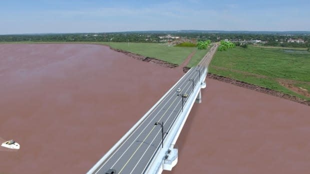 The group Petitcodiac Renaissance released this image in 2016 of what a proposed partial bridge across the Petitcodiac River would look like.