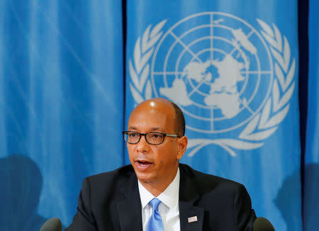 U.S. Ambassador to the Conference on Disarmament Robert Wood attends a news conference at the United Nations in Geneva, Switzerland, April 19, 2018. REUTERS/Denis Balibouse