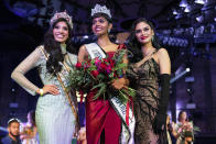 (L-R) Miss Universe Singapore 2018 Zahra Khanum, Miss Universe Singapore 2019 Mohana Phraba and Miss Universe 2015 Pia Wurtzbach.