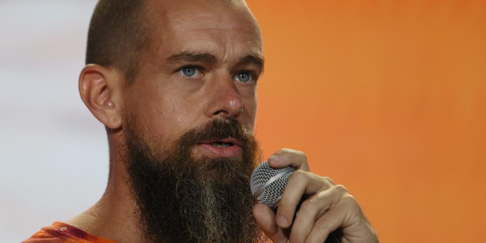 Jack Dorsey appears at a bitcoin convention on June 4, 2021 in Miami, Florida.