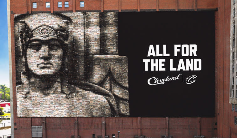 A look at the new banner the Cleveland Cavaliers plan to hang on the wall of the Sherwin-Williams headquarters facing Quicken Loans Arena. (Image via Cleveland Cavaliers)