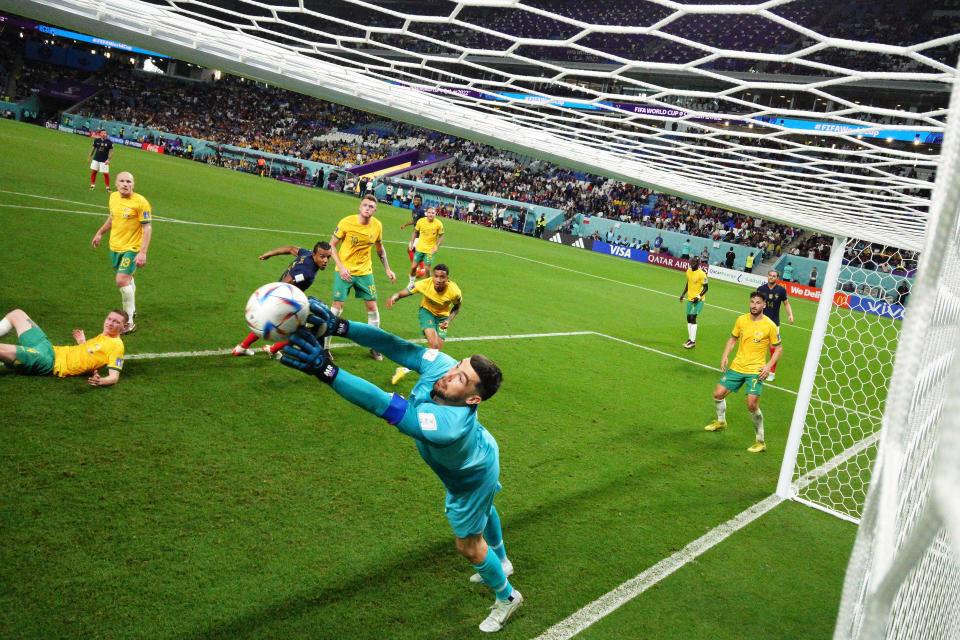 Mathew Ryan, pictured here making a save for Australia against France at the FIFA World Cup.