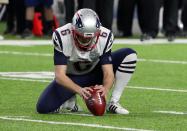 <p>New England Patriots’ Ryan Allen with the ball before Stephen Gostkowski misses a field goal. REUTERS/Chris Wattie </p>