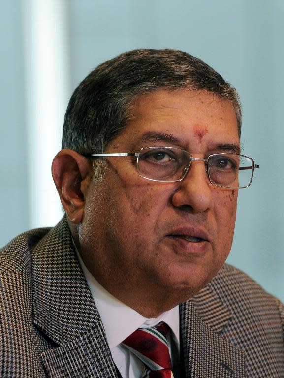 International Cricket Council chairman Narayanaswami Srinivasan of India (L) during the ICC Annual Conference in Melbourne on June 26, 2014