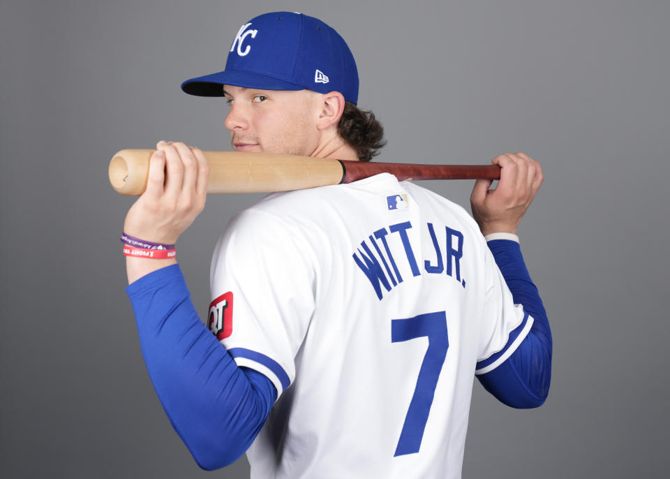 This is a 2024 photo of shortstop Bobby Witt Jr. of the Kansas City Royals baseball team. This image reflects the active roster as of Thursday, Feb. 22, 2024, when this image was taken in Surprise, Ariz. (AP Photo/Ashley Landis)