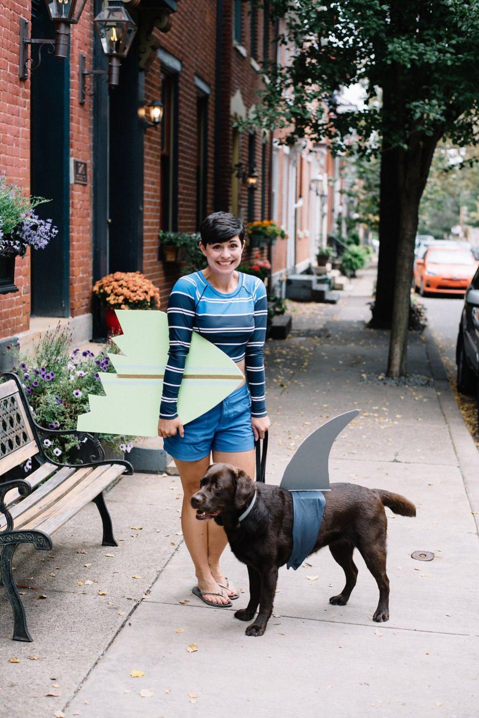 2) Surfer and Shark Costumes for Dog and Owner