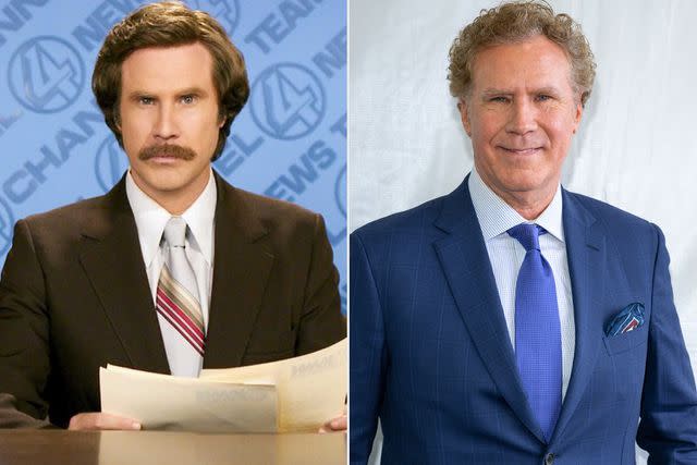 <p>Moviestore/Shutterstock; Amanda Edwards/Getty</p> Will Ferrell in 2004's Anchorman and in 2024