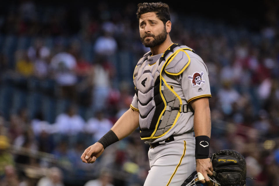 Pirates veteran Francisco Cervelli is denying a report that his catching career is over following his sixth documented concussion in MLB. (Photo by Jennifer Stewart/Getty Images)