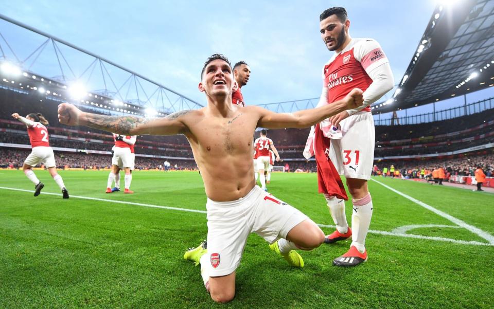 Lucas Torreira celebrates Arsenal's fourth in a captivating north London derby - Arsenal FC