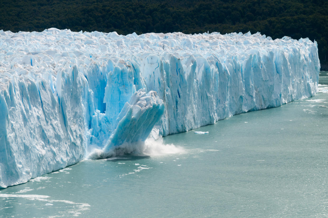 A giant piece of Ice breaks off the Perito Moreno Glacier in Patagonia, Argentina