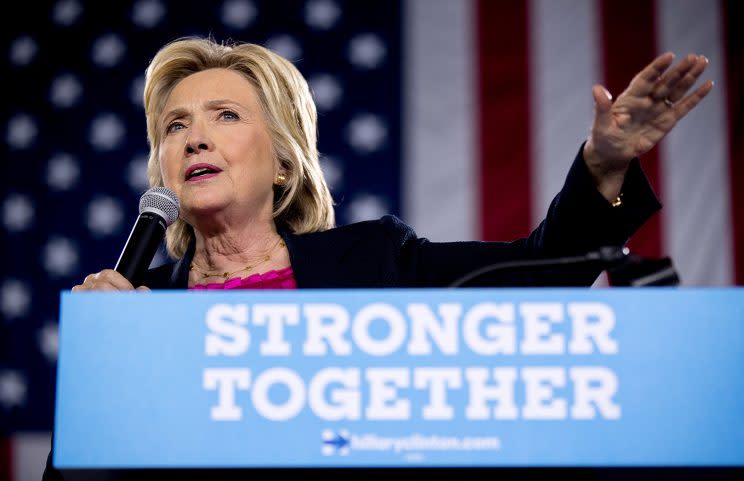 Hillary Clinton speaks at a rally at the University of South Florida in Tampa, Sept. 6, 2016. (Photo: Andrew Harnik/AP)