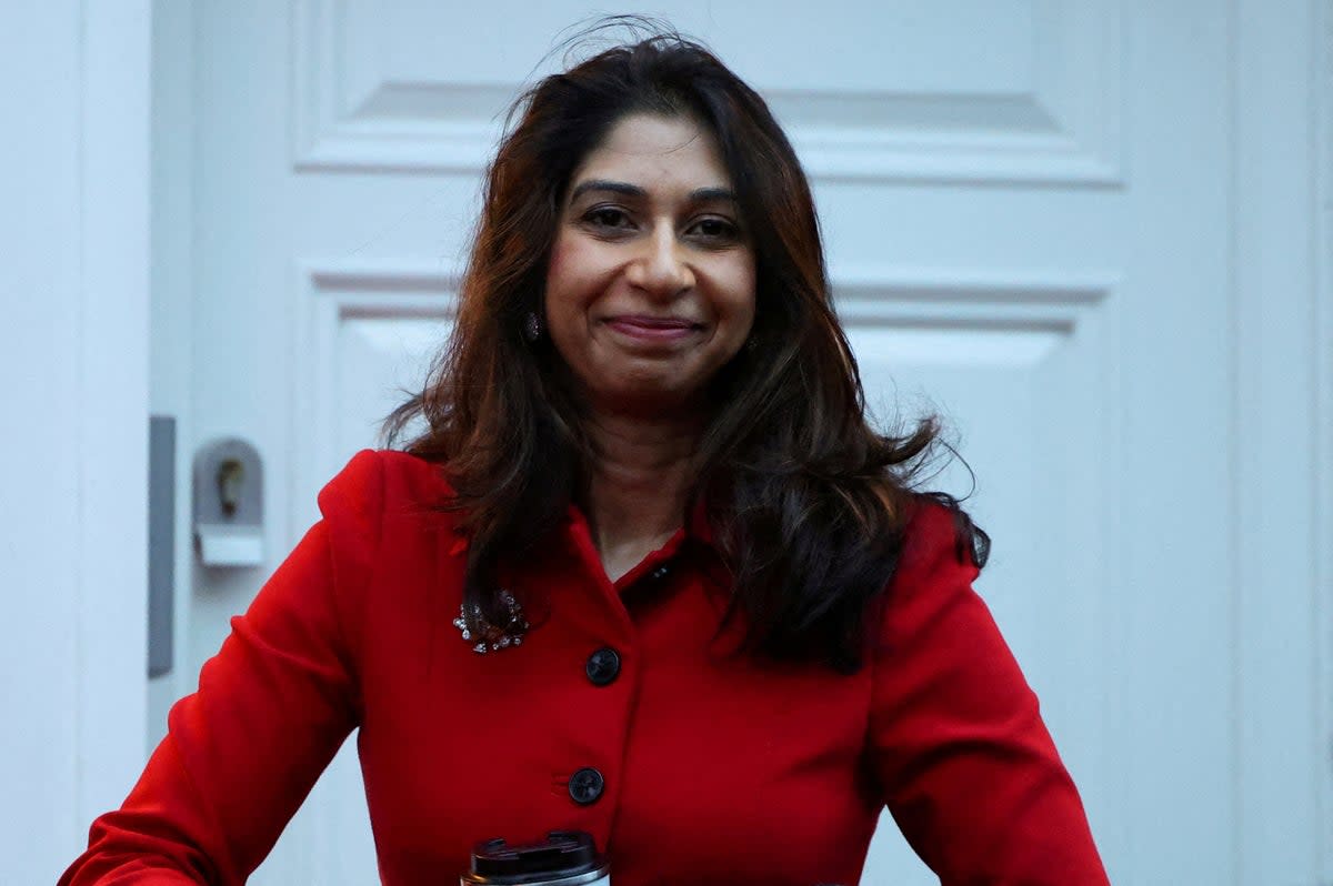 Suella Braverman leaving her home in London before Monday’s reshuffle (Reuters)