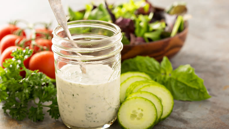 Ranch dressing in glass jar