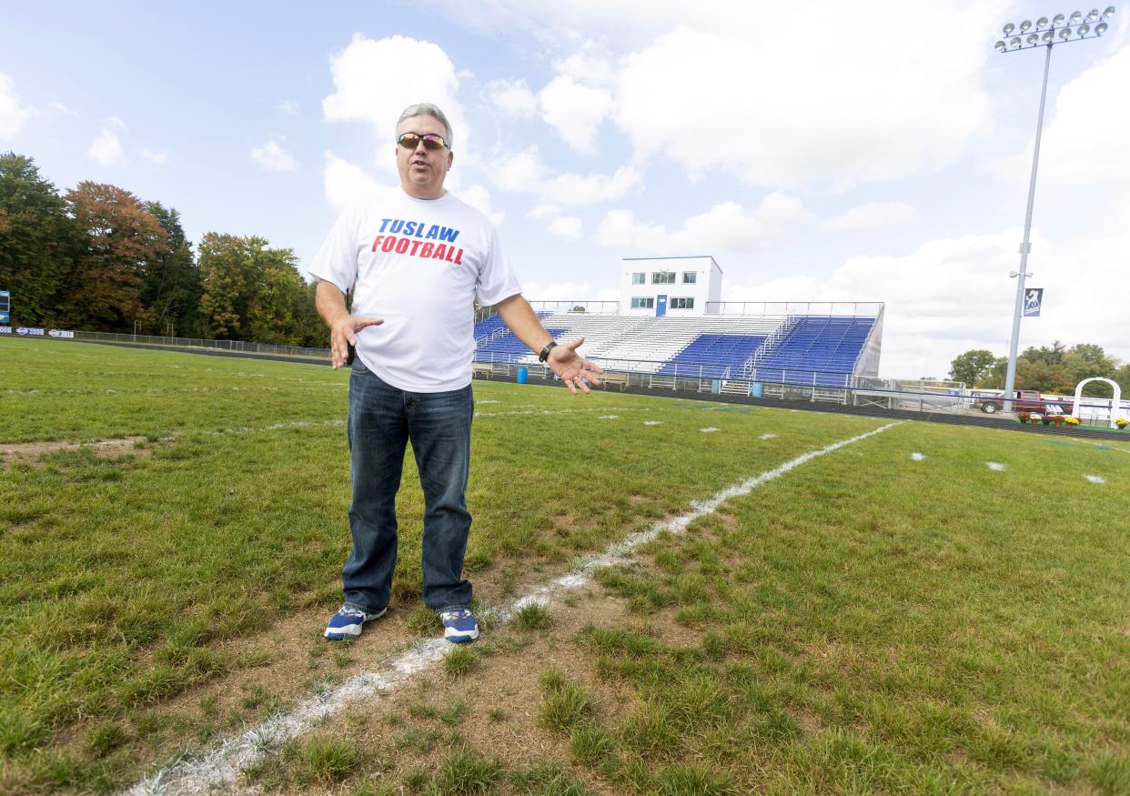 Tuslaw Local Schools athletic director Chris Lapish talks about the school's turf project. A fundraising committee hopes to raise around $900,000 to install a synthetic field.