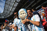 <p>In Messi we trust: Argentina fans inside the stadium before the match </p>