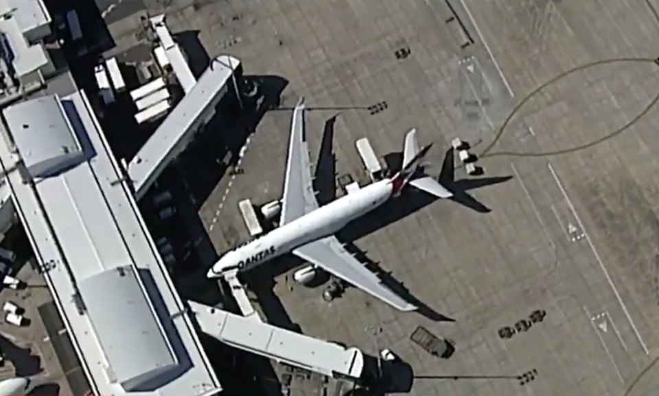 A Qantas flight experienced extreme turbulence and three cabin crew members were treated for injuries. Source: Nine News.