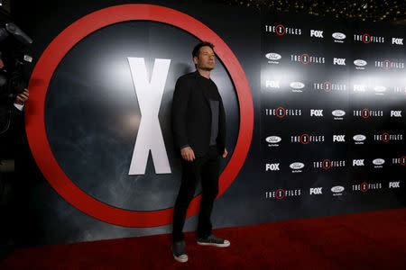 FILE PHOTO: Cast member David Duchovny poses at a premiere for "The X-Files" at California Science Center in Los Angeles, California, U.S. on January 12, 2016. REUTERS/Mario Anzuoni/File Photo