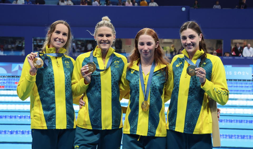 Pictured L-R: Emma McKeon, Shayna Jack, Mollie O'Callaghan and Meg Harris