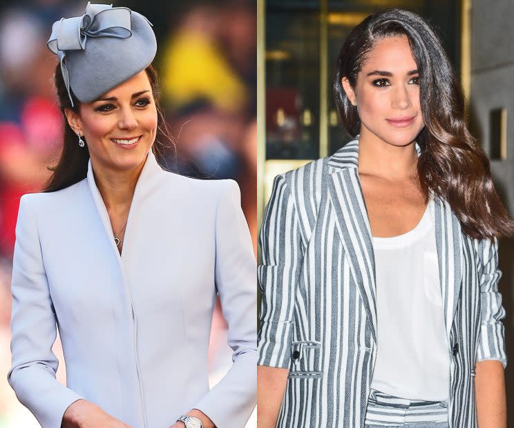 Kate Middleton and Meghan Markle share a fondness for a coat designer. (Photo: Getty)