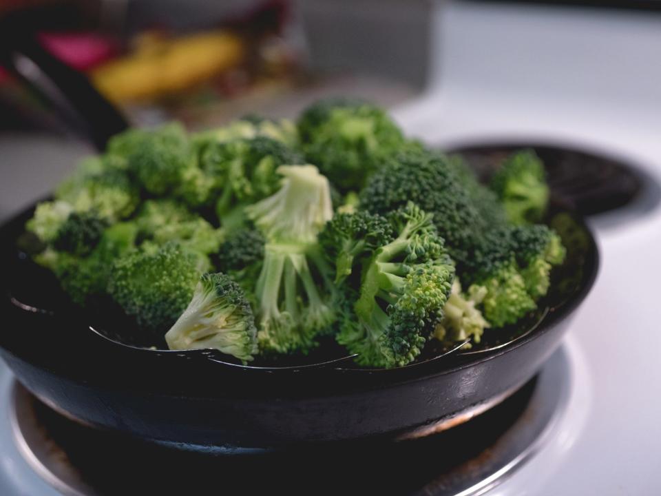 Broccoli in a skillet.