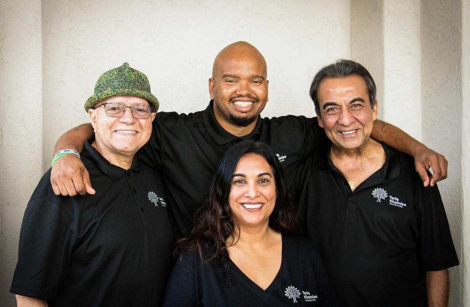 (Clockwise from left) Ples Felix, Tony Hicks, Azim Khamisa and Tasreen Khamisa consider each other family.  (Courtesy Tariq Khamisa Foundation)