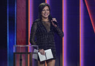 Martina McBride presents the award for single of the year at the 56th annual Academy of Country Music Awards on Sunday, April 18, 2021, at the Grand Ole Opry in Nashville, Tenn. (AP Photo/Mark Humphrey)