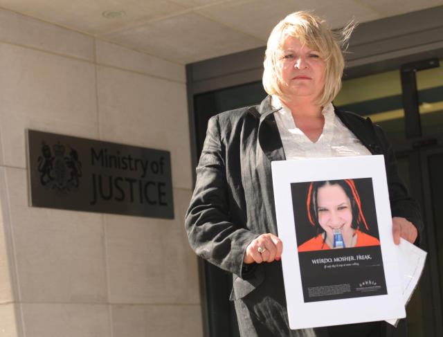 Sylvia Lancaster mother of Sophie Lancaster who was murdered because she dressed like a Goth, outside the Ministry of Justice in London after she met with Justice Secretary Jack Straw.