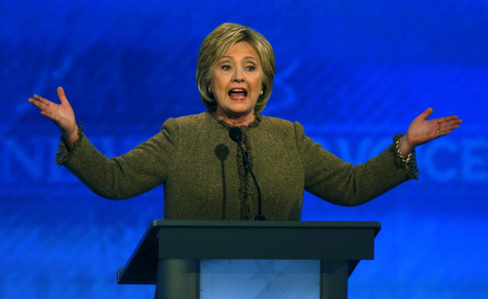 Clinton speaks during debate