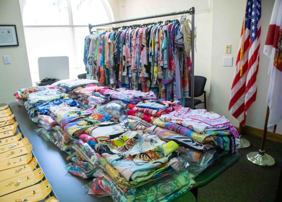 Counterfeit Emilio Pucci apparel was seized Thursday by Palm Beach Police at Blesk Jewelry, which has two locations in Palm Beach. A Hypoluxo woman has been charged with selling counterfeit luxury goods worth approximately $2 million at the two stores.