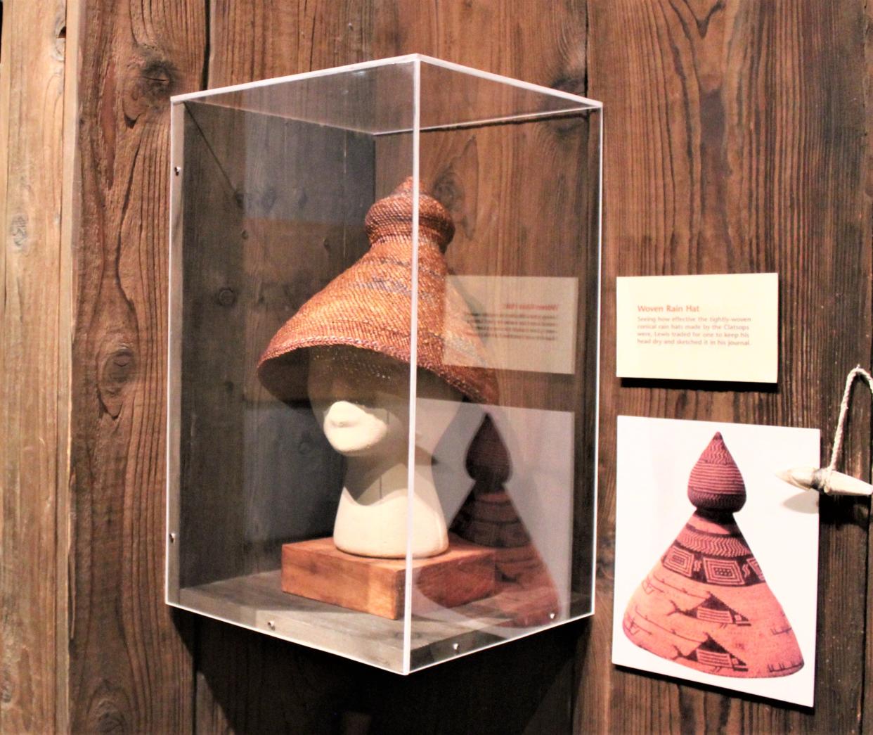 A conical hat once used by the Chinook Indians of the Pacific Northwest to protect themselves from the rain