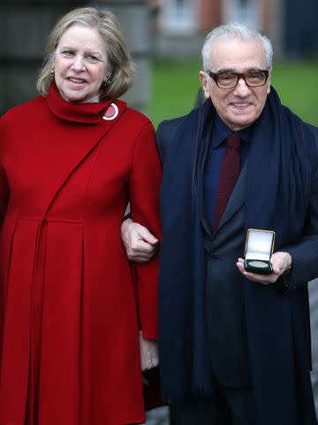 <p>Brian Lawless/PA Images/Getty</p> Martin Scorsese and Helen Morris at he Philosophical Society at Trinity College in Dublin.