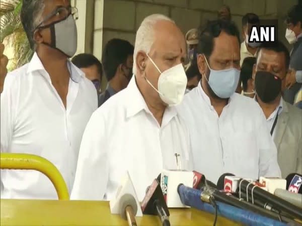 Karnataka Chief Minister BS Yediyurappa speaking to reporters in Bengaluru on Thursday. Photo/ANI