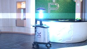 Paramount Miami Worldcenter Spa Reception Area Disinfected by COVID-Killing Xenex LightStrike UV Ray Robot (Bryan Glazer: World Satellite Television News)