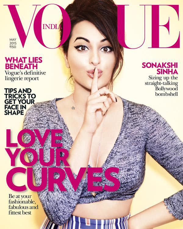 <p>Sonakshi sizzled on the cover of Vogue in a Bottega Venetta blue crop top and boy what a stunner she was! We particularly like the winged eyeliner look.</p>