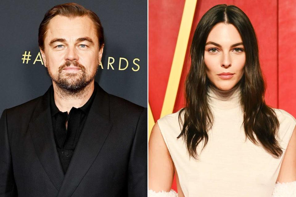 <p>Jon Kopaloff/WireImage; Jon Kopaloff/Getty Images for Vanity Fair</p> Leonardo DiCaprio and Vittoria Ceretti