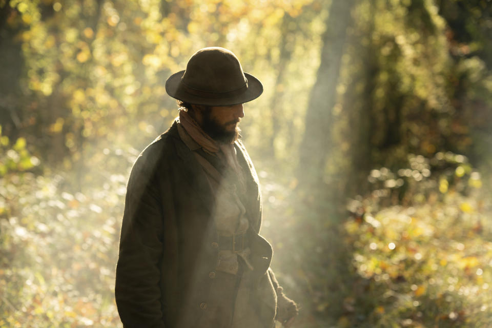 This image released by A24 Films shows John Magaro in a scene from "First Cow." (Allyson Riggs/A24 Films via AP)