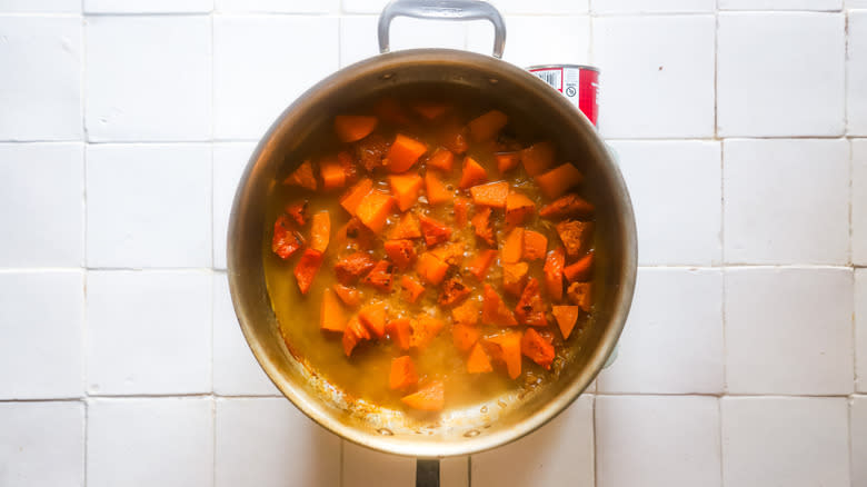 Squash simmering in pan