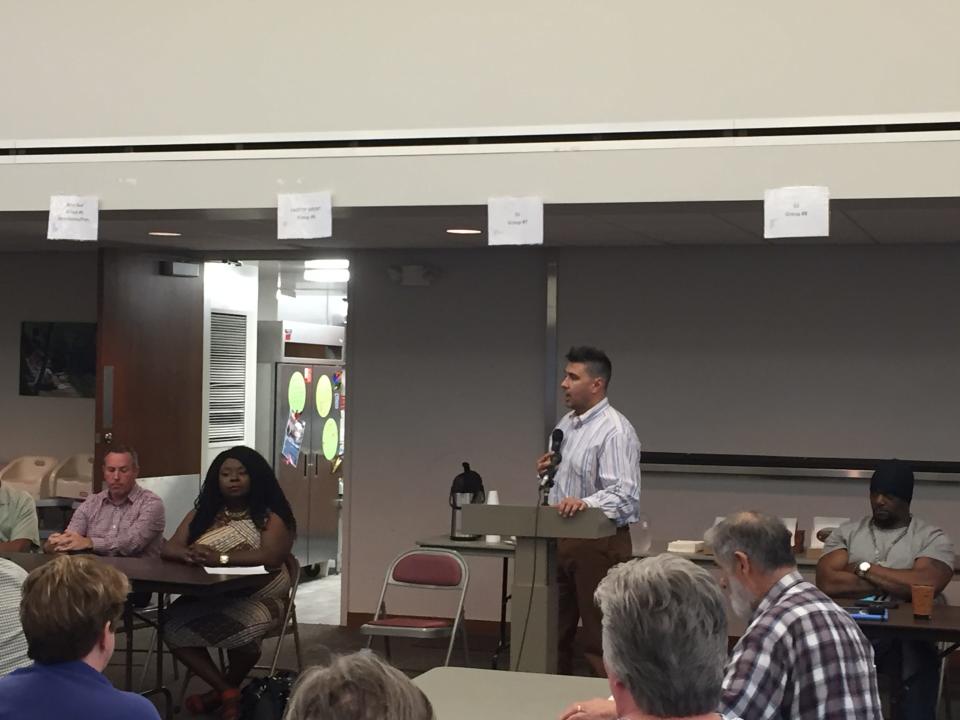 Rev. Al Perez speaks at Zion Lutheran Church at a May 25, 2017 meeting where local leaders discussed ways to decrease violence.