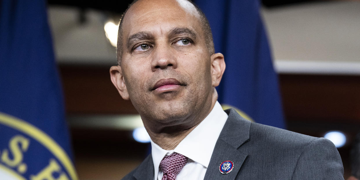 Democratic Caucus Chair Hakeem Jeffries at a news conference in the Capitol Visitor Center (Tom Williams / CQ-Roll Call, Inc via Getty Images)