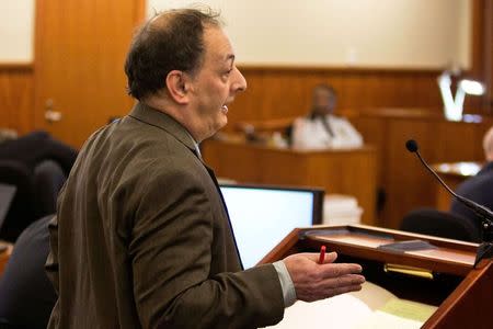 Defense attorney James Sultan cross examines a witness during the murder trial for former NFL player Aaron Hernandez at the Bristol County Superior Court in Fall River, Massachusetts, February 17, 2015. REUTERS/Dominick Reuter