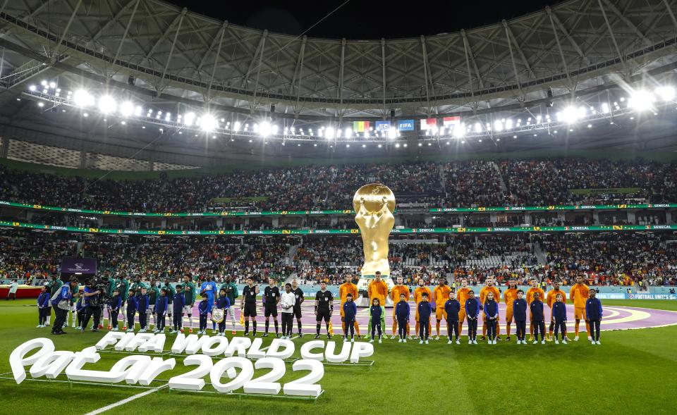 Netherland and Senegal players line-up before kick-off.