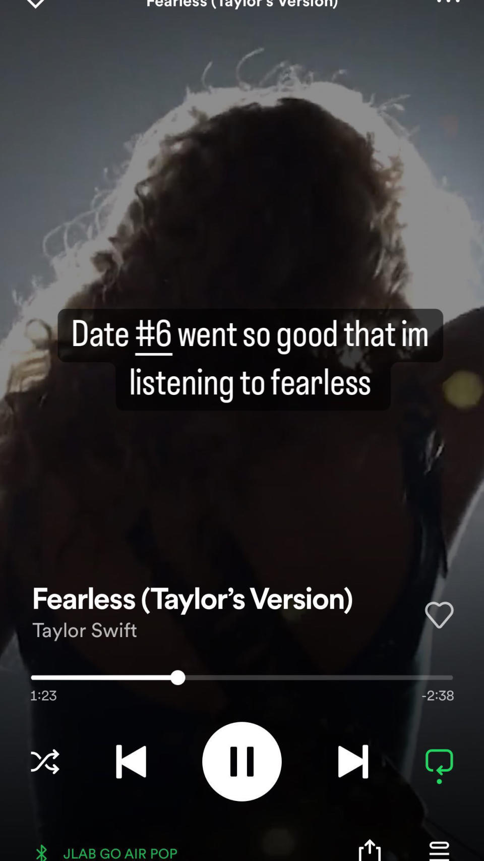 author listing to taylor swift "fearless" after the date